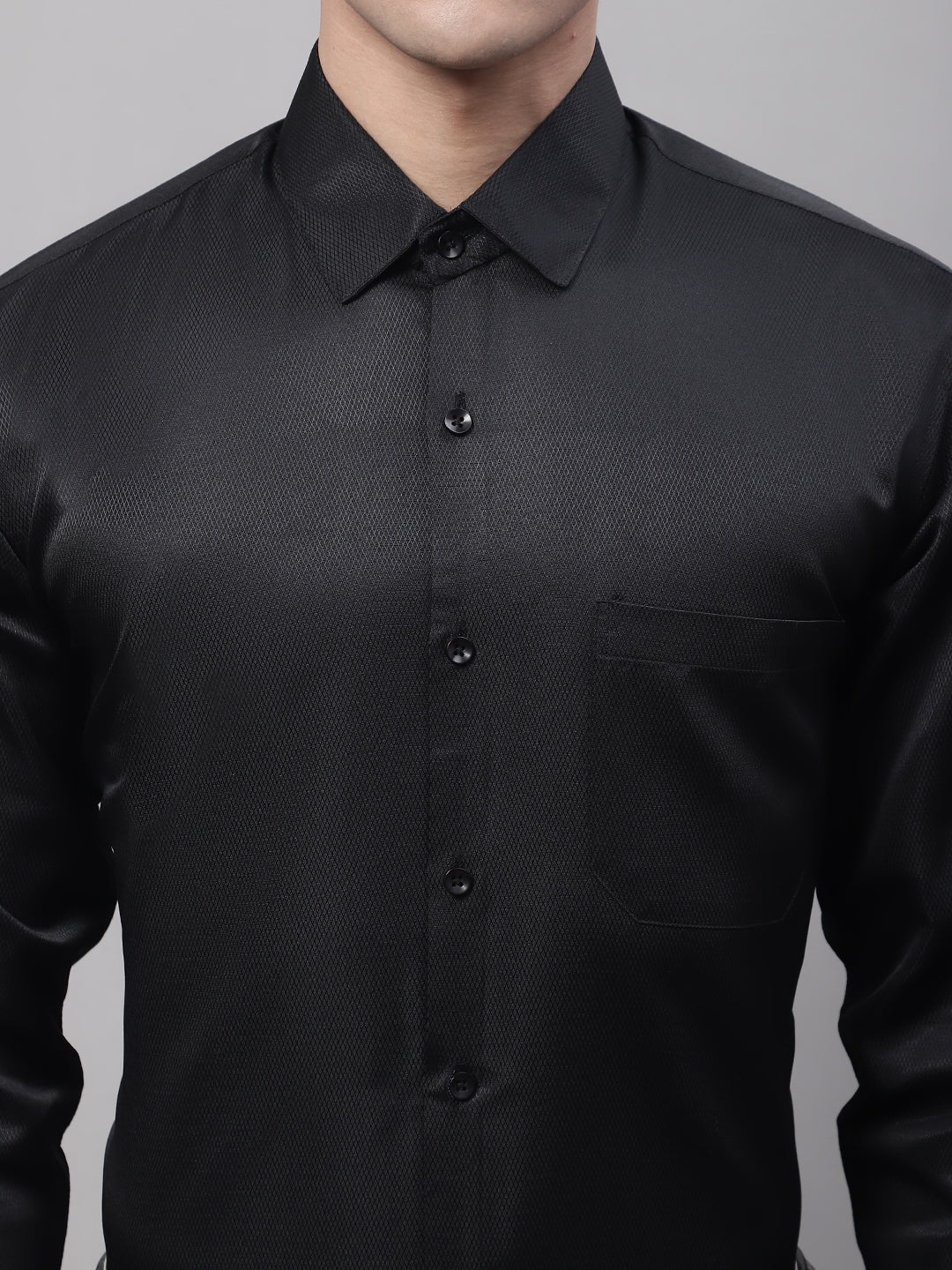 Jainish Men's Black Dobby Textured Formal Shirt - Distacart