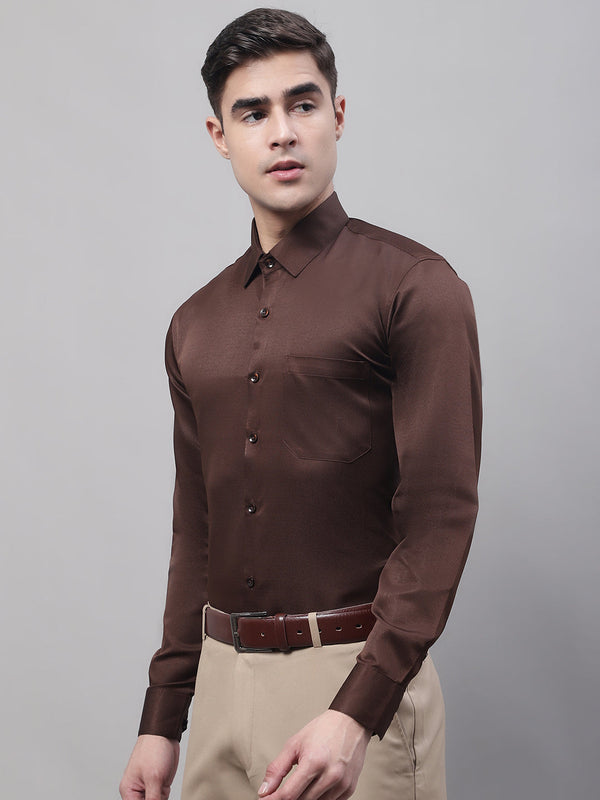 Jainish Men's Coffee Dobby Textured Formal Shirt - Distacart