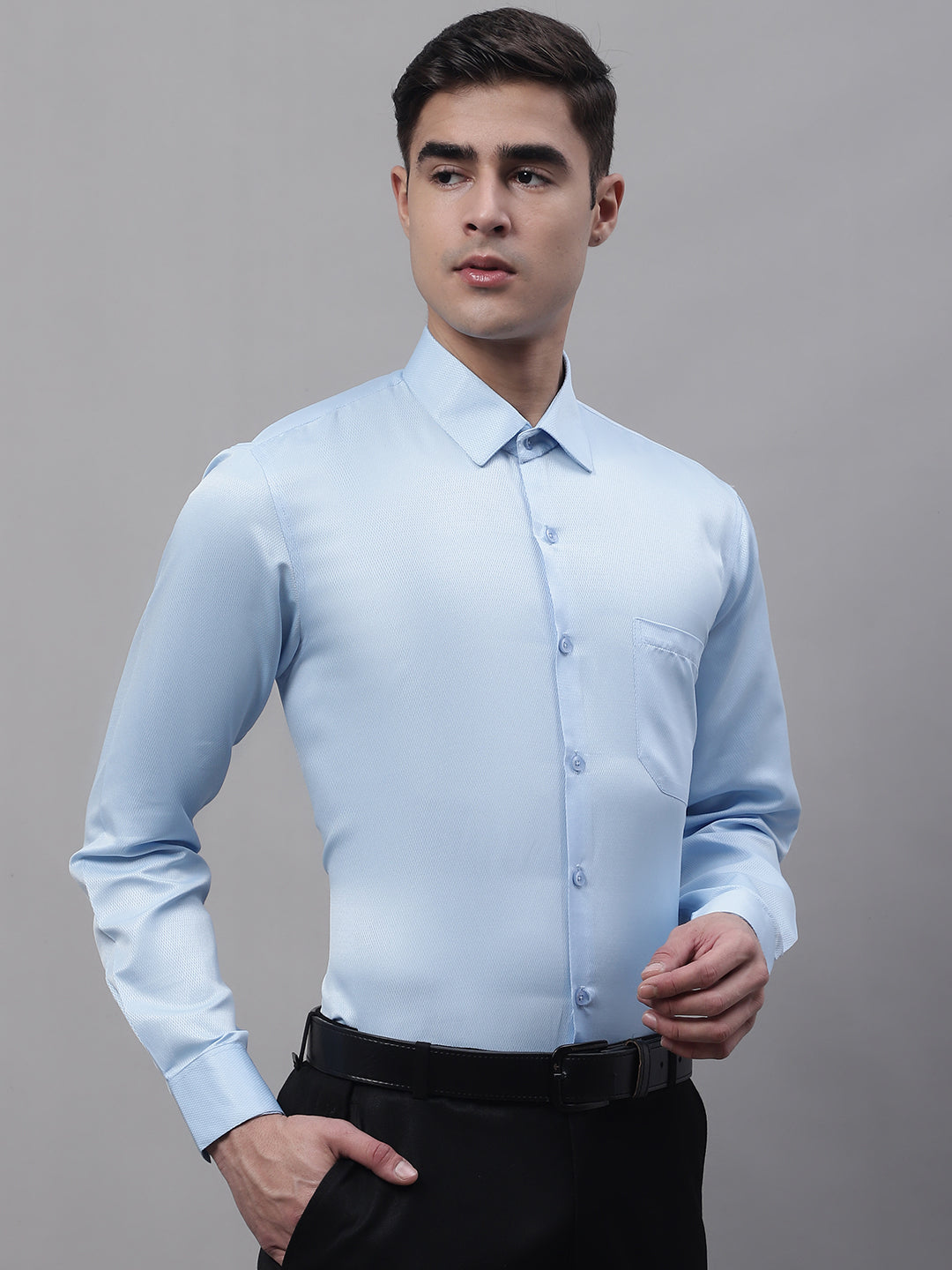 Jainish Men's Light-Blue Dobby Textured Formal Shirt - Distacart