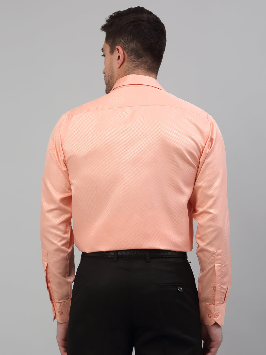 Jainish Men's Orange Dobby Textured Formal Shirt - Distacart