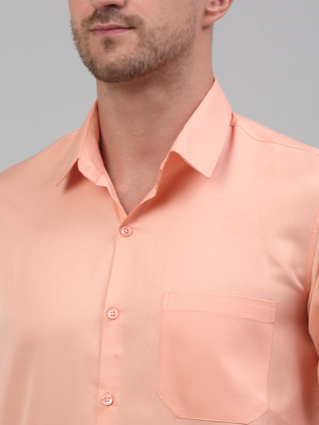 Jainish Men's Orange Dobby Textured Formal Shirt - Distacart