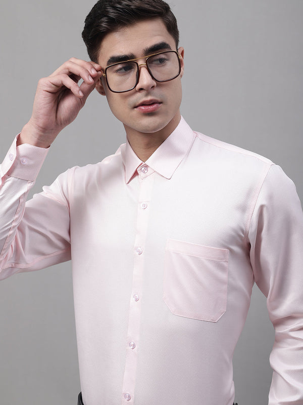 Jainish Men's Pink Dobby Textured Formal Shirt - Distacart