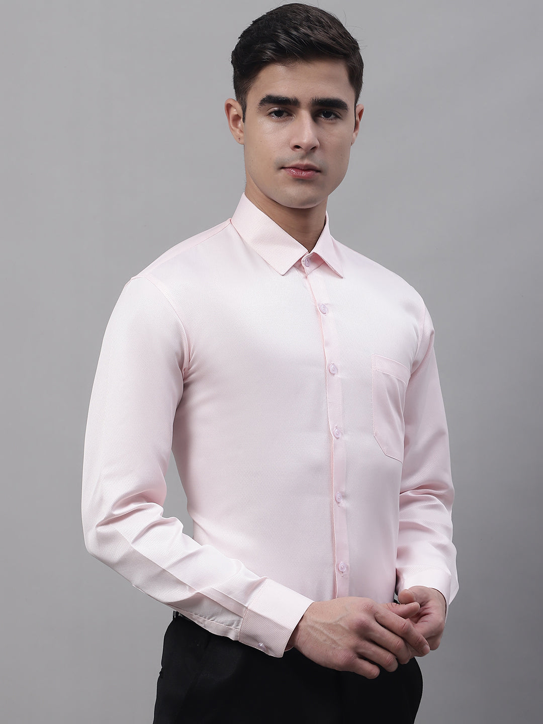 Jainish Men's Pink Dobby Textured Formal Shirt - Distacart