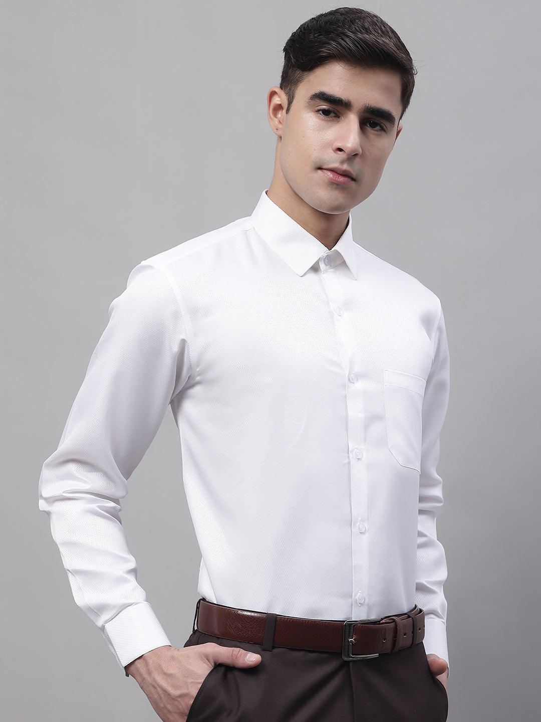 Jainish Men's White Dobby Textured Formal Shirt - Distacart