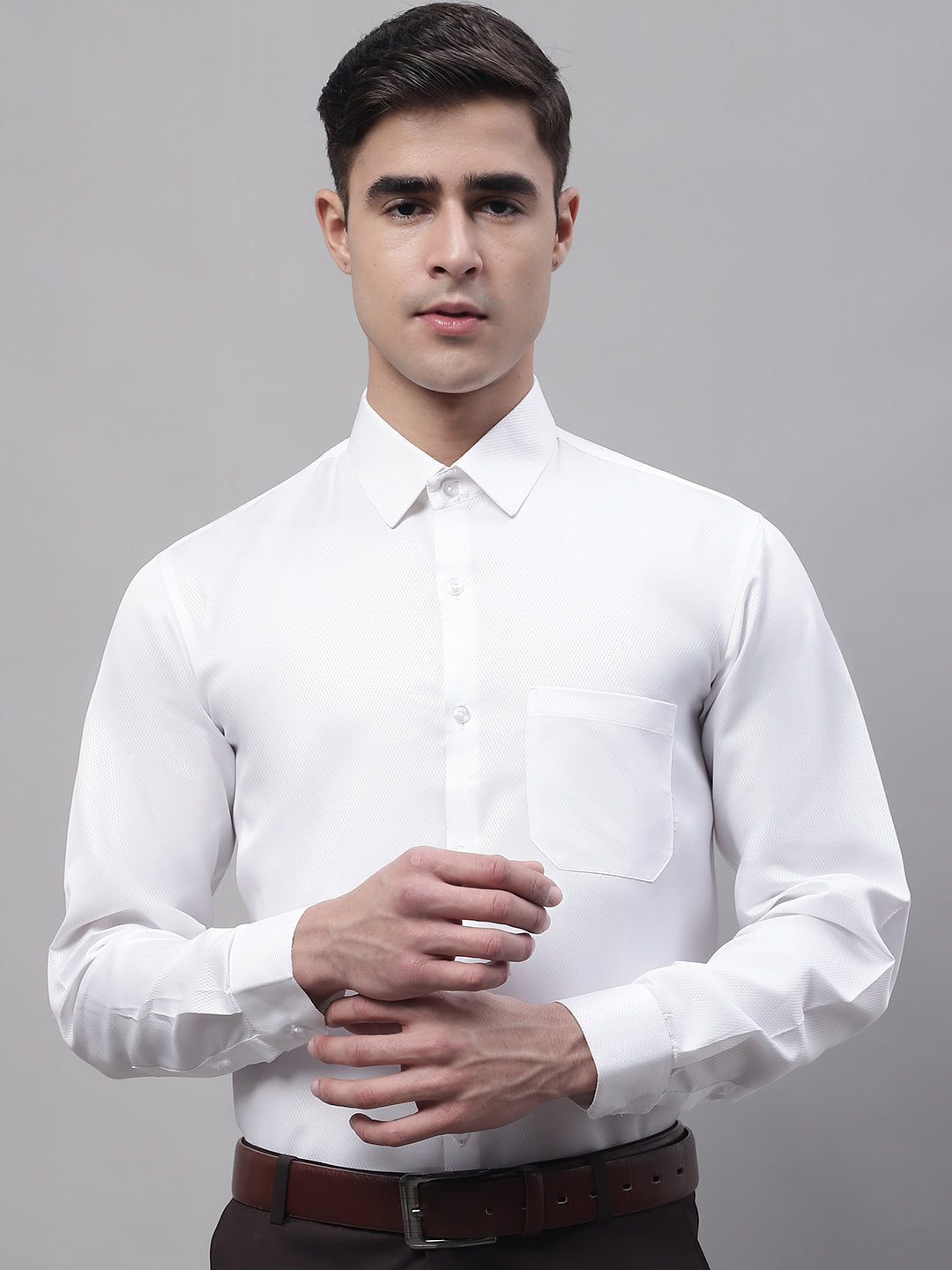 Jainish Men's White Dobby Textured Formal Shirt - Distacart