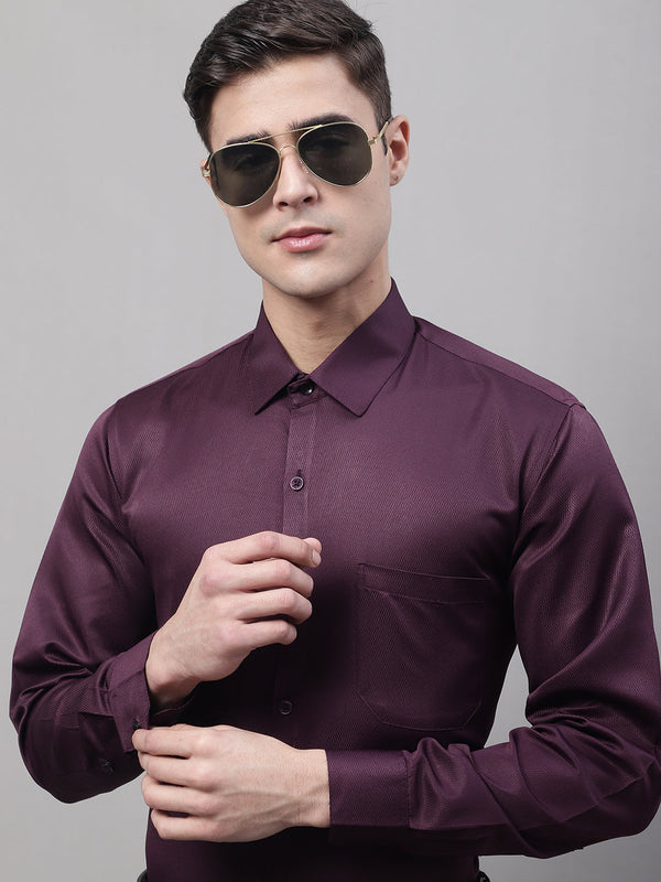 Jainish Men's Purple-Wine Dobby Textured Formal Shirt - Distacart