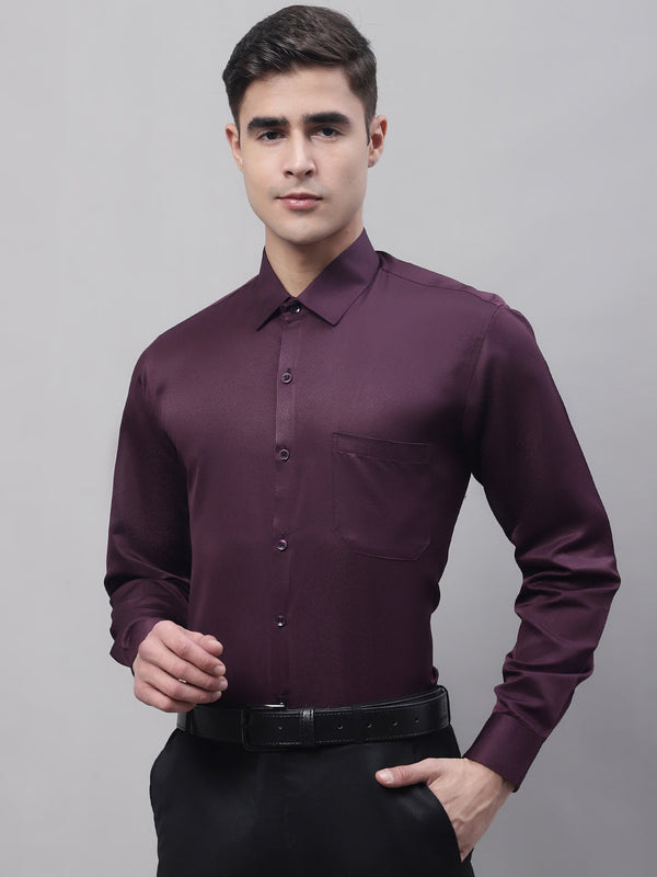 Jainish Men's Purple-Wine Dobby Textured Formal Shirt - Distacart