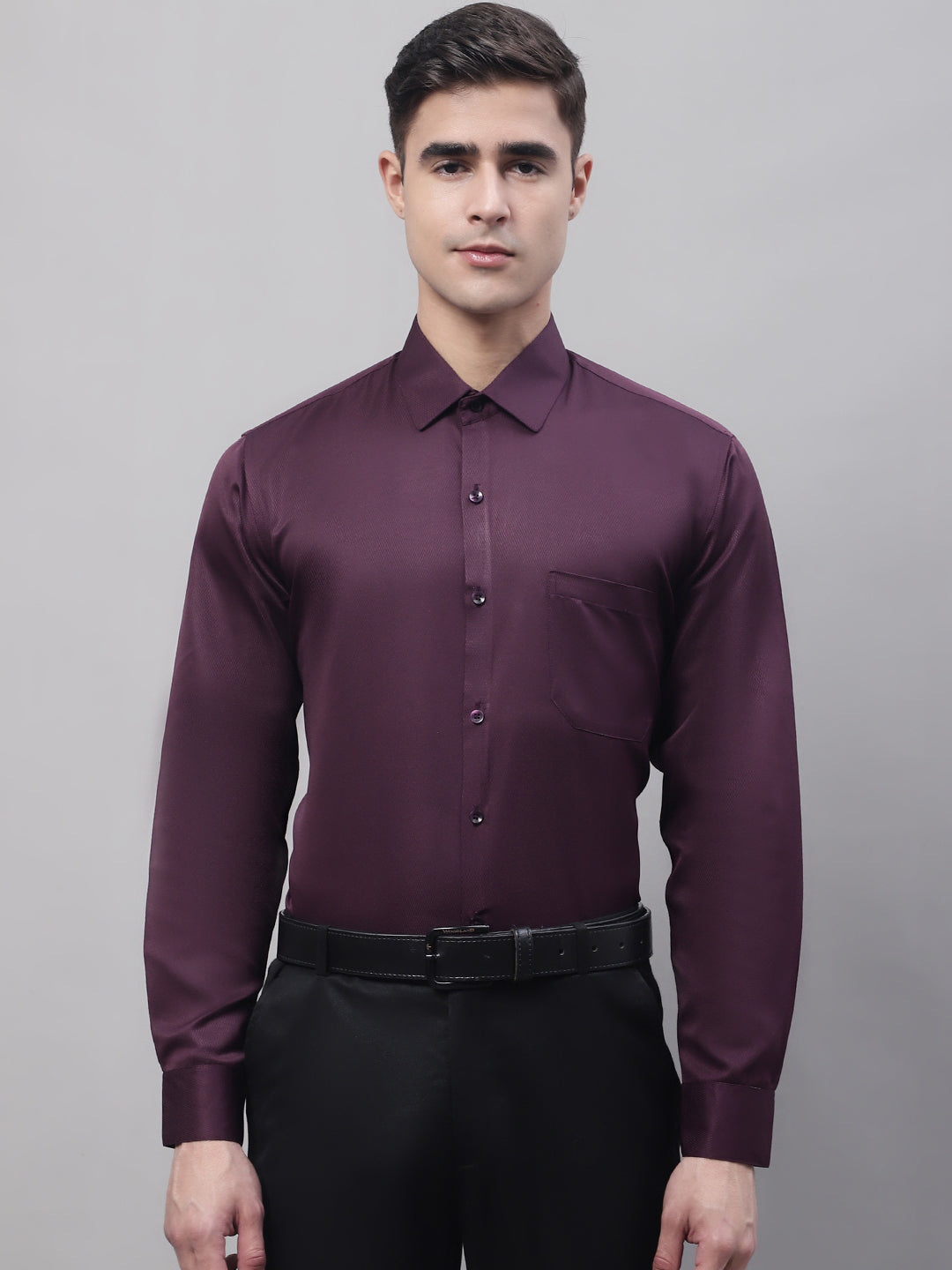 Jainish Men's Purple-Wine Dobby Textured Formal Shirt - Distacart