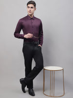 Thumbnail for Jainish Men's Purple-Wine Dobby Textured Formal Shirt - Distacart
