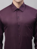 Thumbnail for Jainish Men's Purple-Wine Dobby Textured Formal Shirt - Distacart