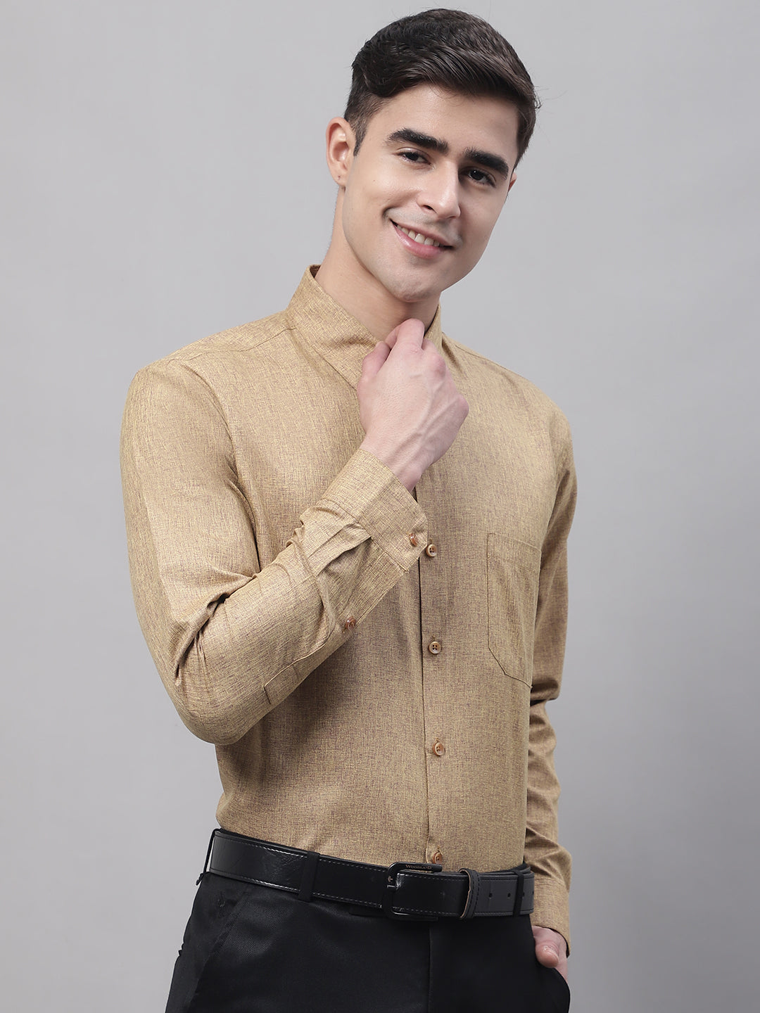 Jainish Men's Brown Cotton Solid Formal Shirt - Distacart