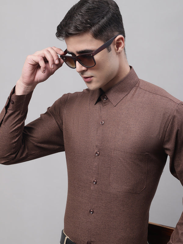 Jainish Men's Coffee Brown Cotton Solid Formal Shirt - Distacart