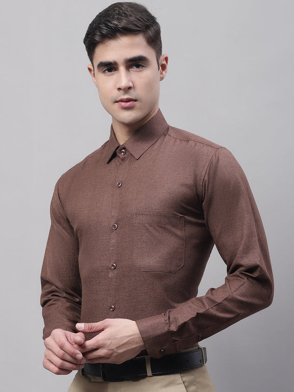 Jainish Men's Coffee Brown Cotton Solid Formal Shirt - Distacart