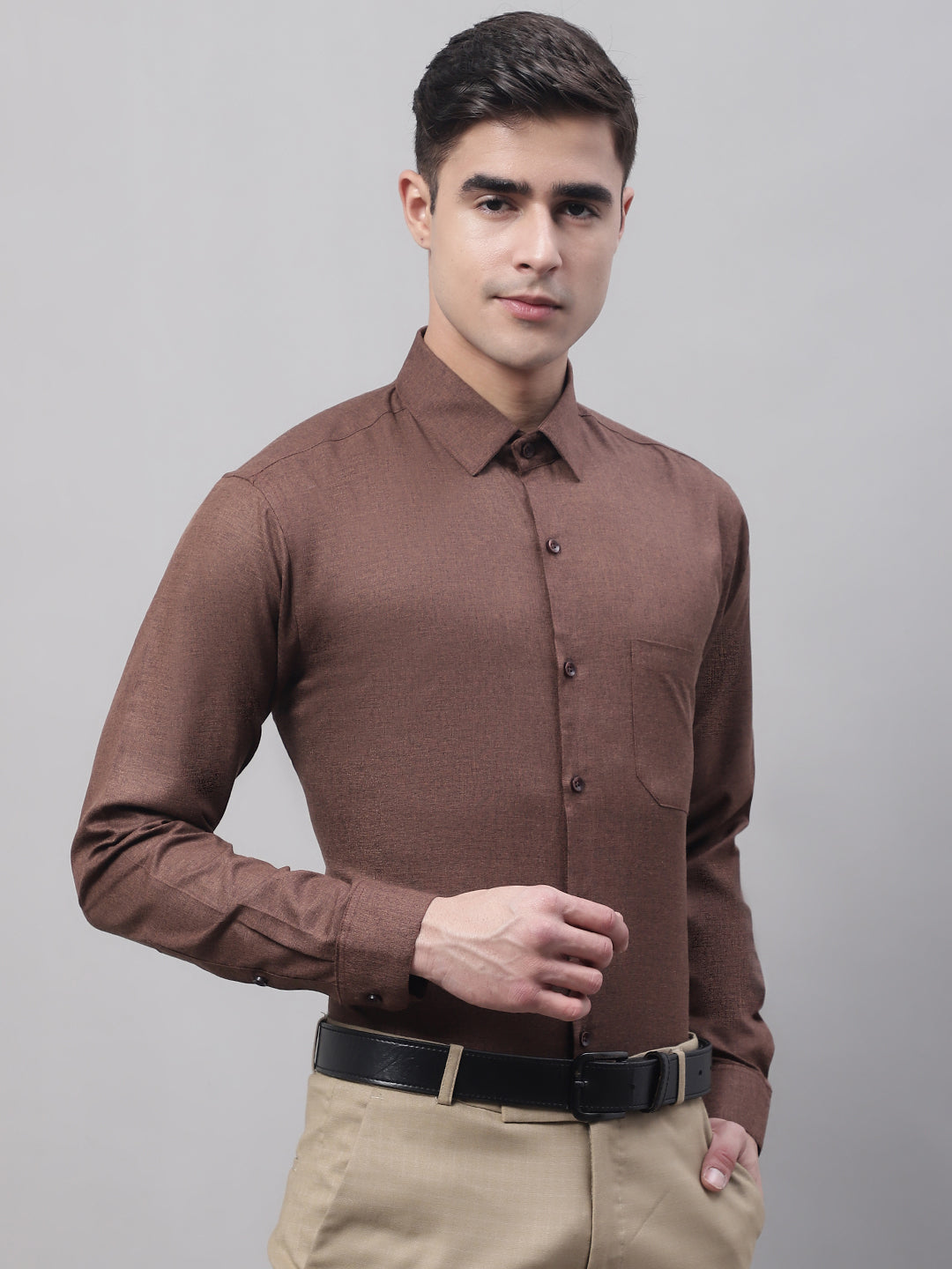 Jainish Men's Coffee Brown Cotton Solid Formal Shirt - Distacart