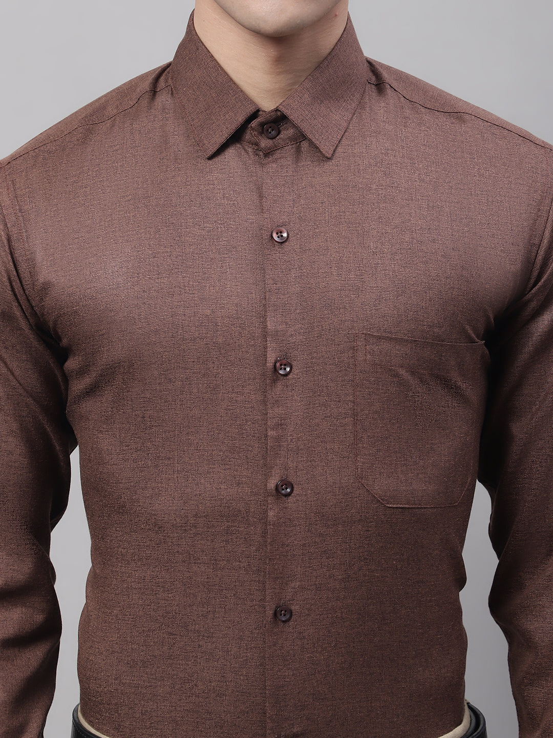 Jainish Men's Coffee Brown Cotton Solid Formal Shirt - Distacart