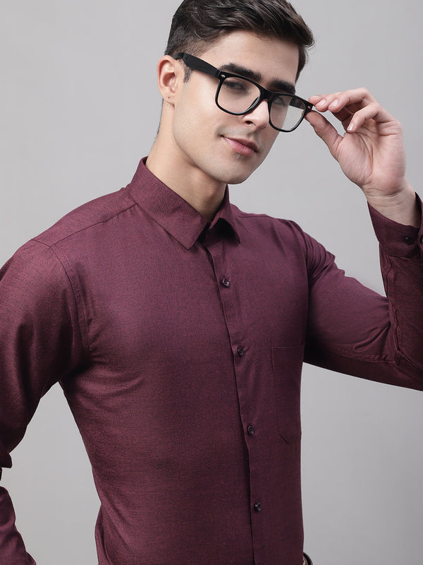 Jainish Men's Maroon Cotton Solid Formal Shirt - Distacart