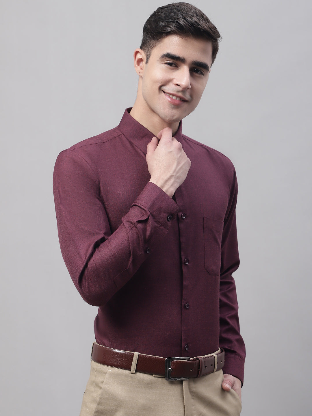Jainish Men's Maroon Cotton Solid Formal Shirt - Distacart