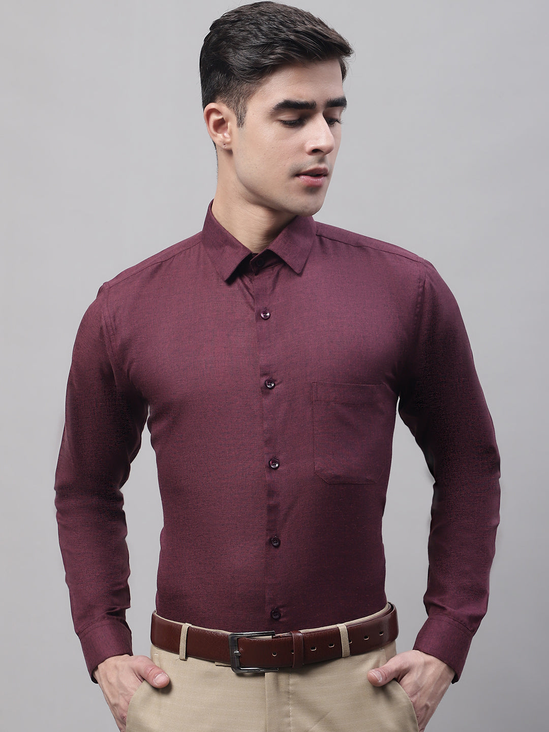 Jainish Men's Maroon Cotton Solid Formal Shirt - Distacart