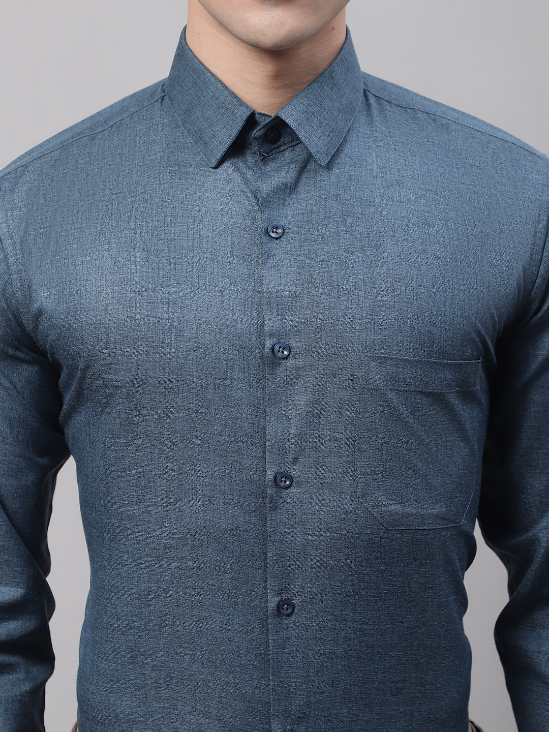 Jainish Men's Teal Blue Cotton Solid Formal Shirt - Distacart