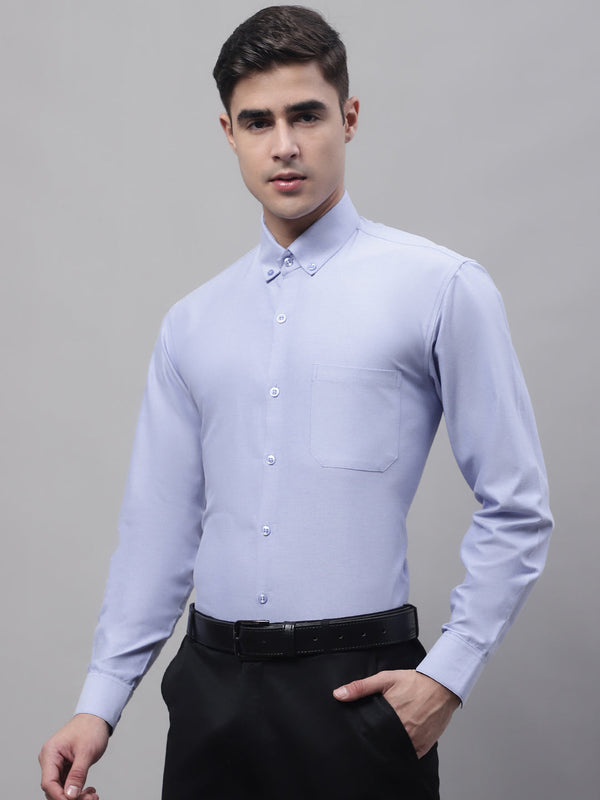 Jainish Men's Blue Cotton Solid Formal Shirt - Distacart