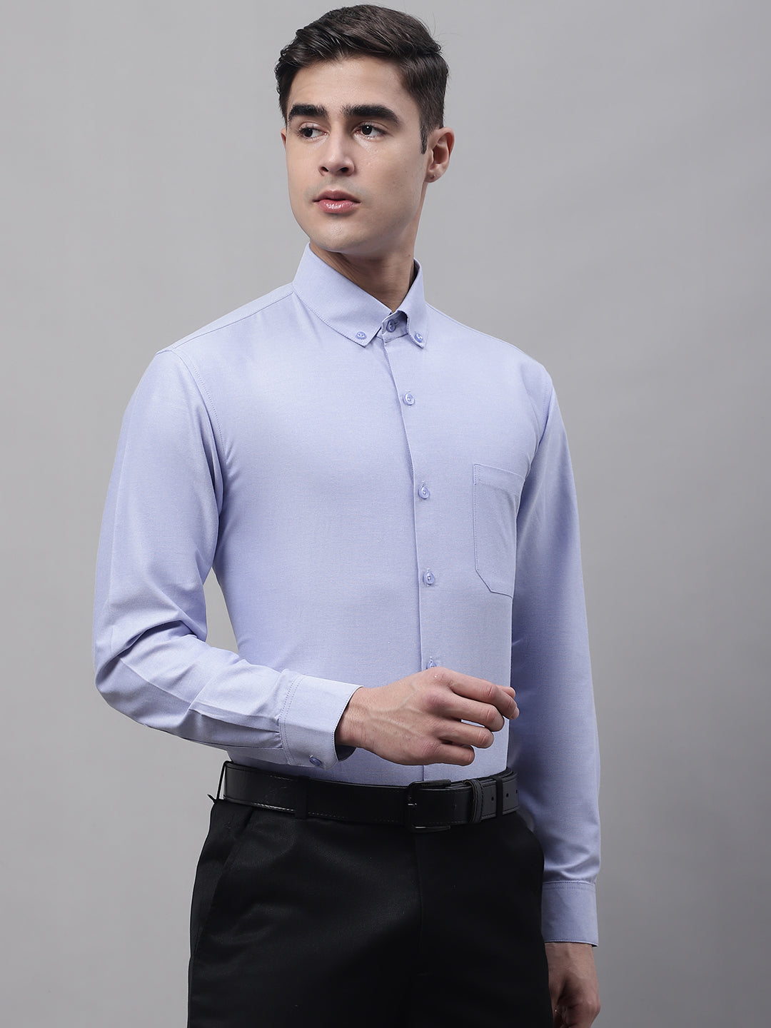 Jainish Men's Blue Cotton Solid Formal Shirt - Distacart
