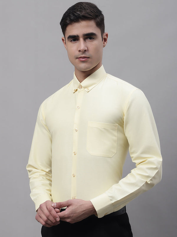Jainish Men's Lemon Cotton Solid Formal Shirt - Distacart