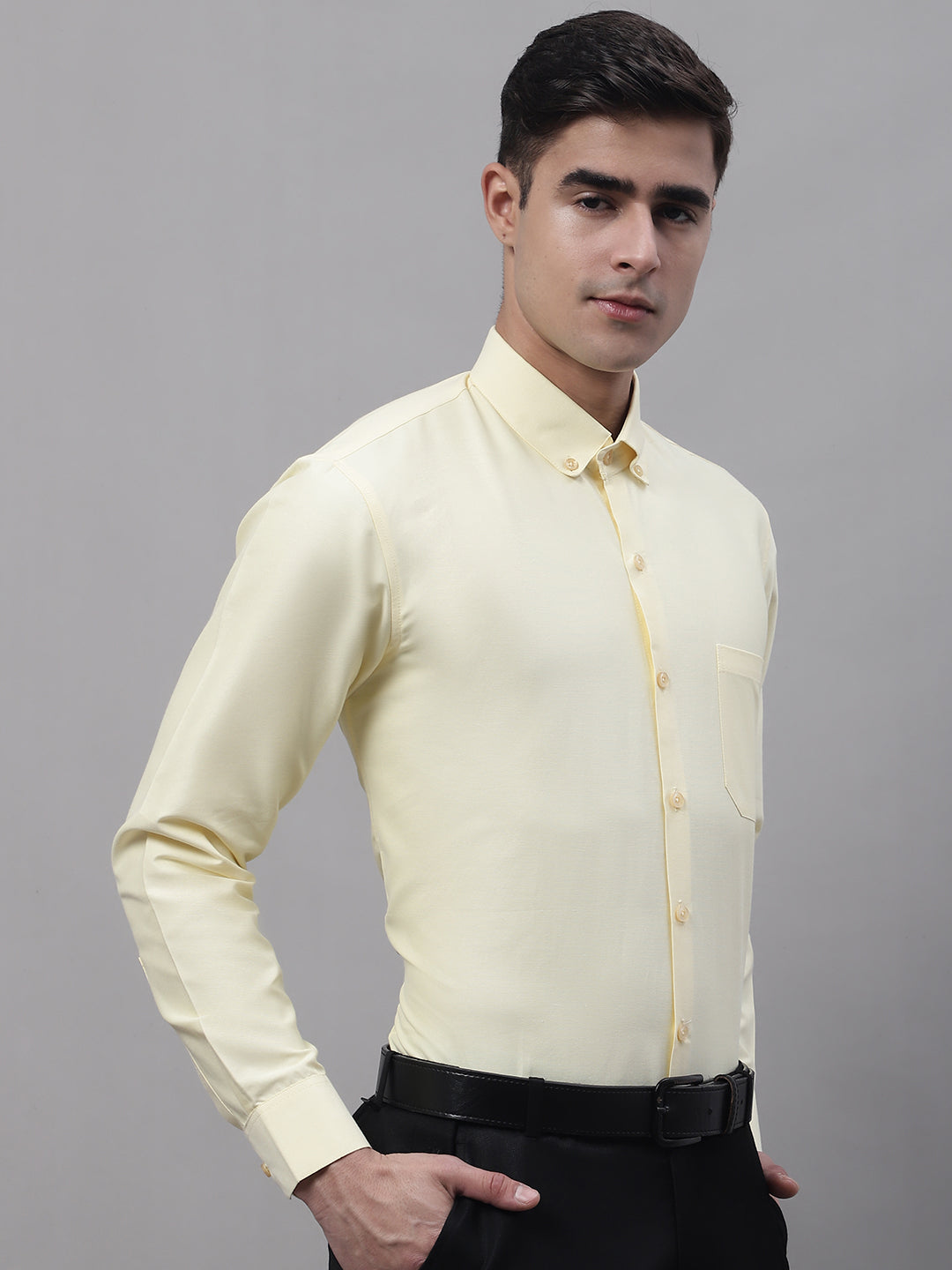 Jainish Men's Lemon Cotton Solid Formal Shirt - Distacart