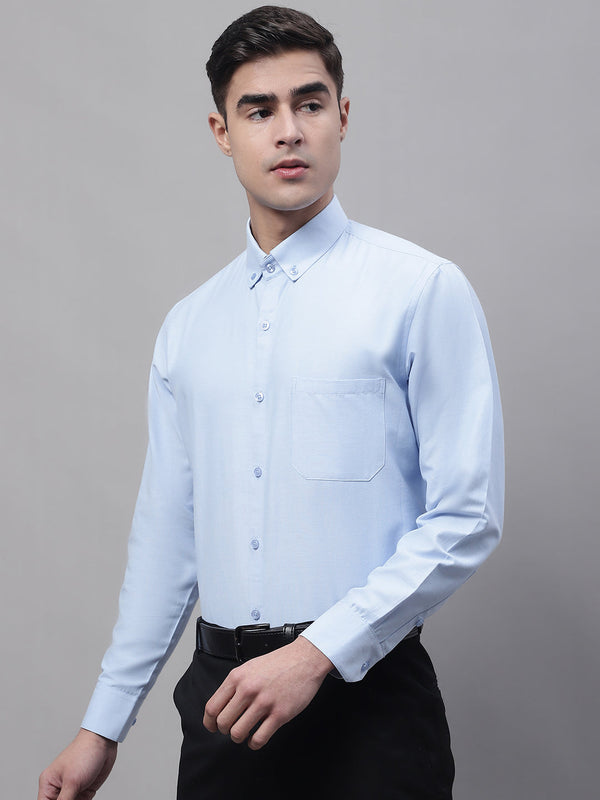 Jainish Men's Sky Blue Cotton Solid Formal Shirt - Distacart
