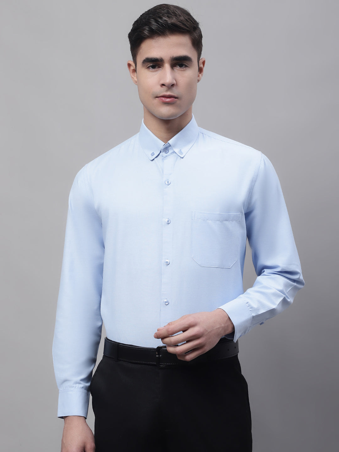 Jainish Men's Sky Blue Cotton Solid Formal Shirt - Distacart