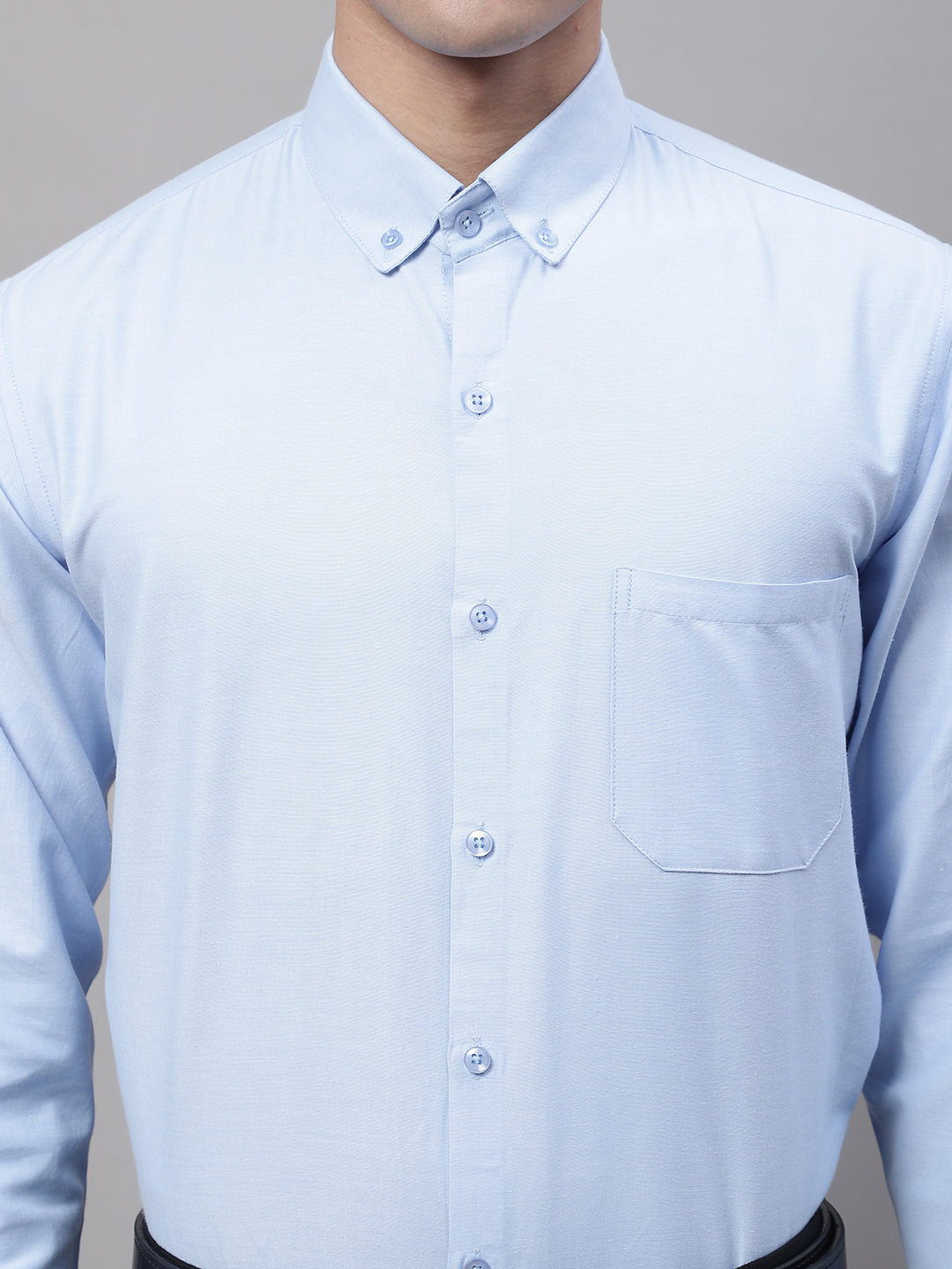 Jainish Men's Sky Blue Cotton Solid Formal Shirt - Distacart