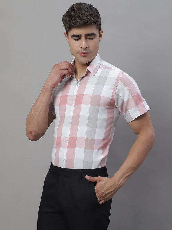 Jainish Men's Pure Cotton Checked Formal Shirts - Pink - Distacart