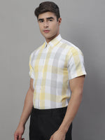 Thumbnail for Jainish Men's Pure Cotton Checked Formal Shirts - Yellow - Distacart