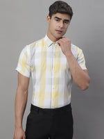 Thumbnail for Jainish Men's Pure Cotton Checked Formal Shirts - Yellow - Distacart