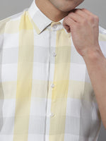 Thumbnail for Jainish Men's Pure Cotton Checked Formal Shirts - Yellow - Distacart