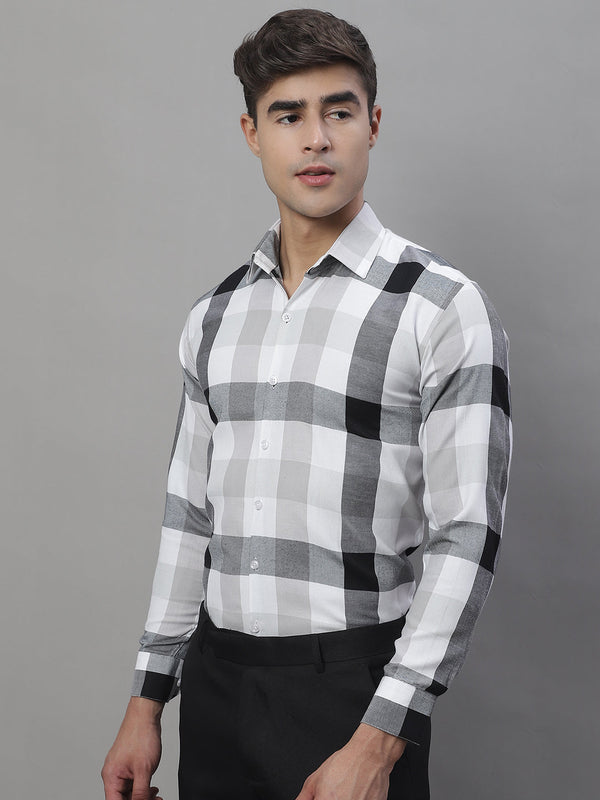 Jainish Men's Pure Cotton Checked Formal Shirts - Black - Distacart