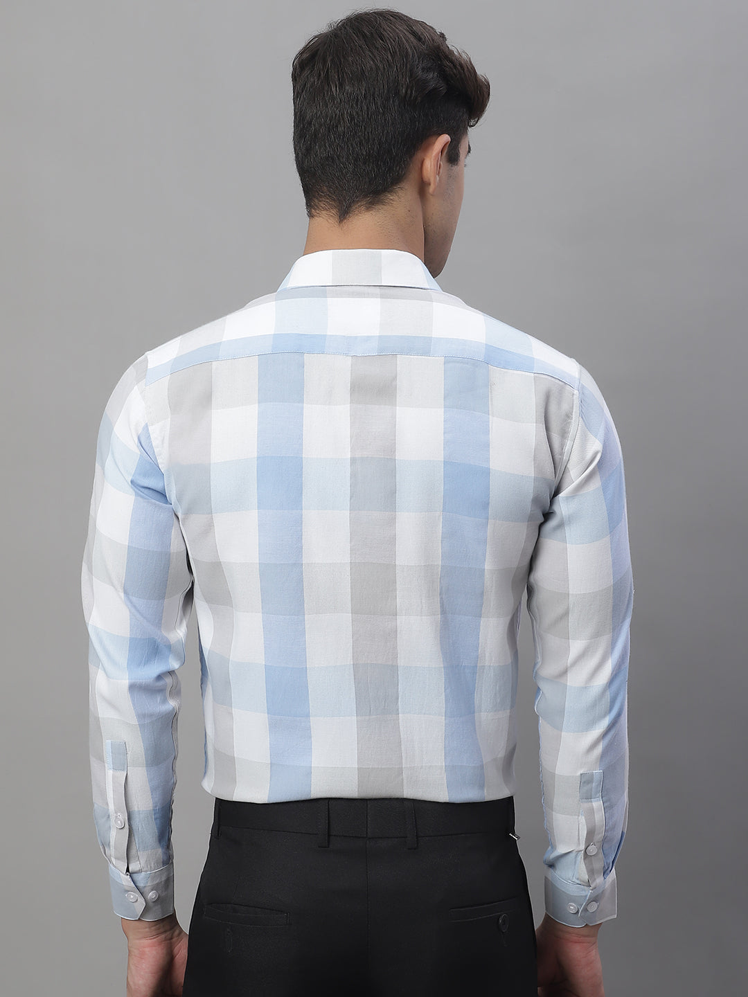 Jainish Men's Pure Cotton Checked Formal Shirts - Blue - Distacart