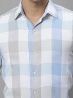 Thumbnail for Jainish Men's Pure Cotton Checked Formal Shirts - Blue - Distacart