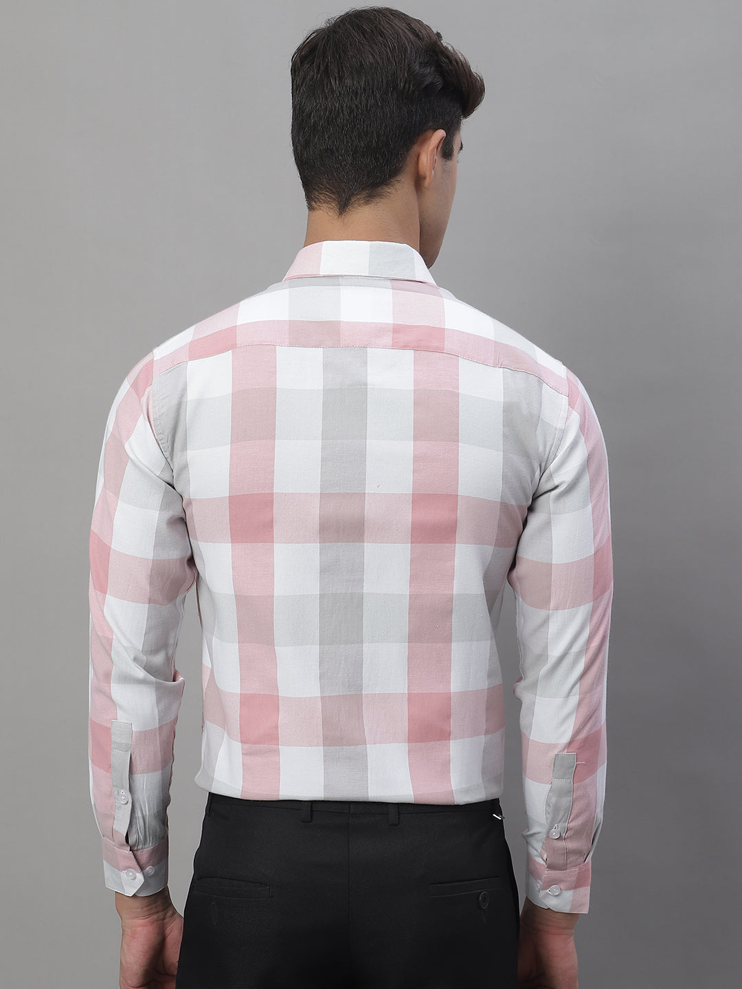 Jainish Men's Pure Cotton Checked Formal Shirts - Pink - Distacart