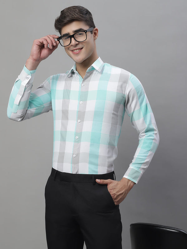 Jainish Men's Pure Cotton Checked Formal Shirts - Sky Blue - Distacart