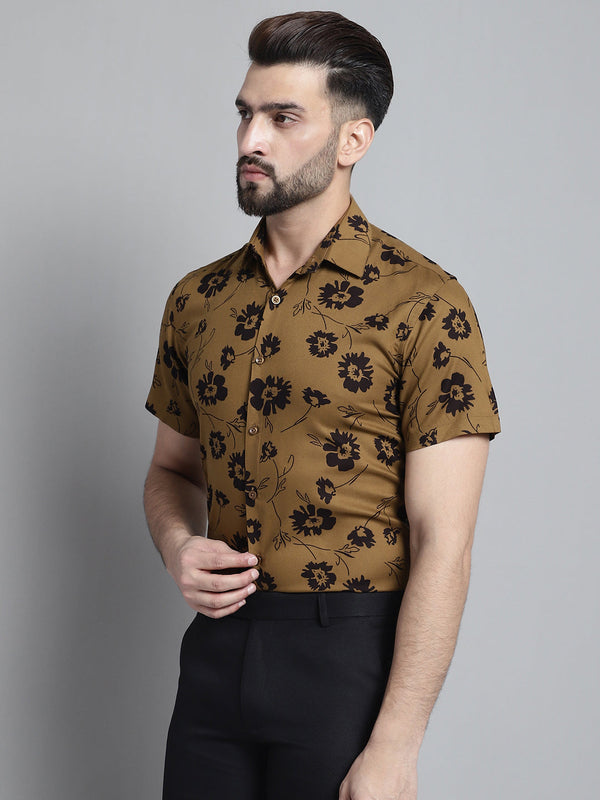Jainish Men's Floral Printed Formal Shirt - Mustard - Distacart