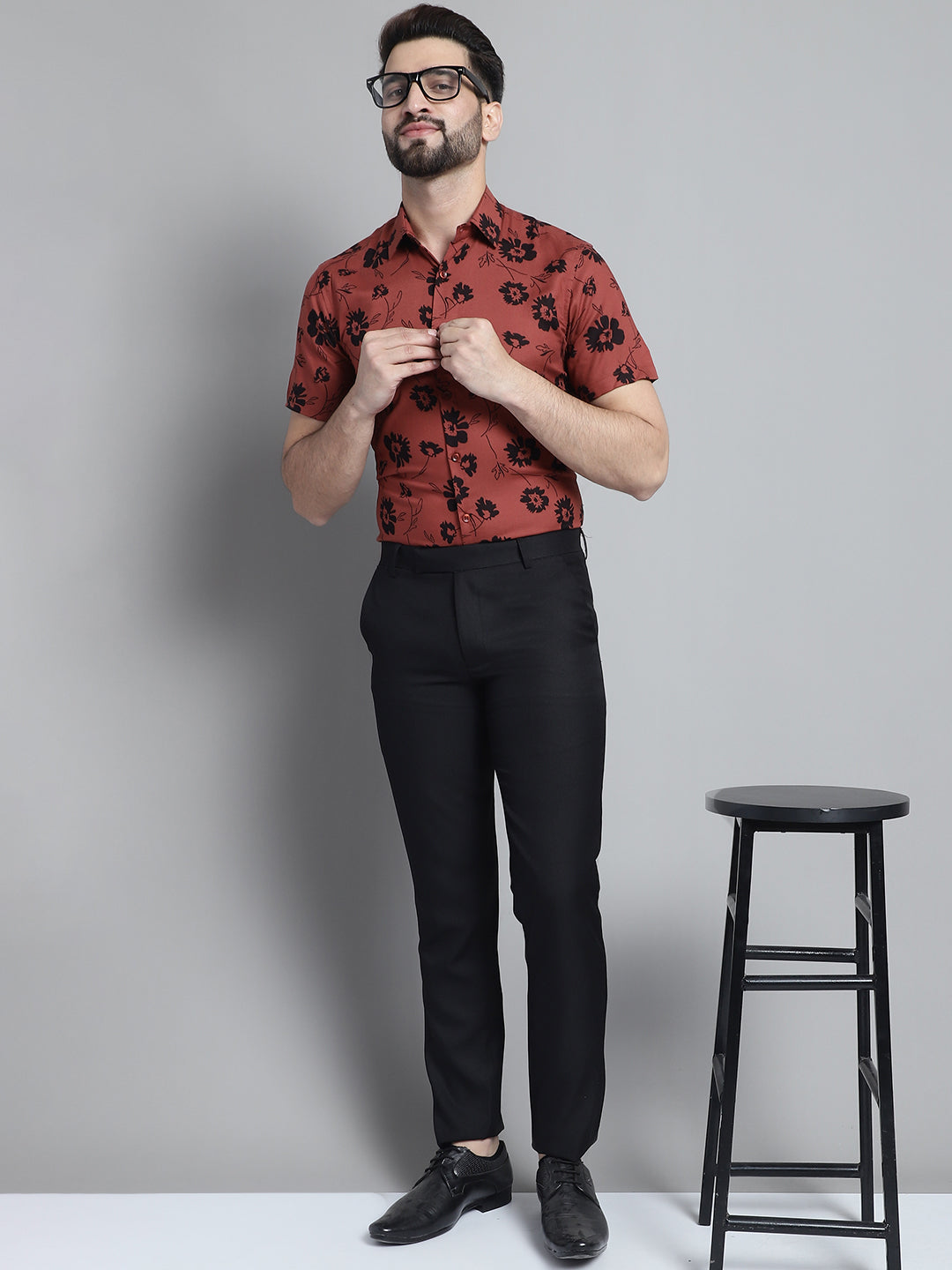 Jainish Men's Floral Printed Formal Shirt - Rust - Distacart
