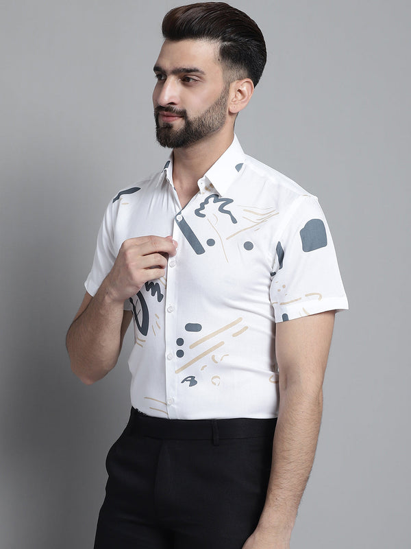 Jainish Men's Printed Formal Shirt - White - Distacart