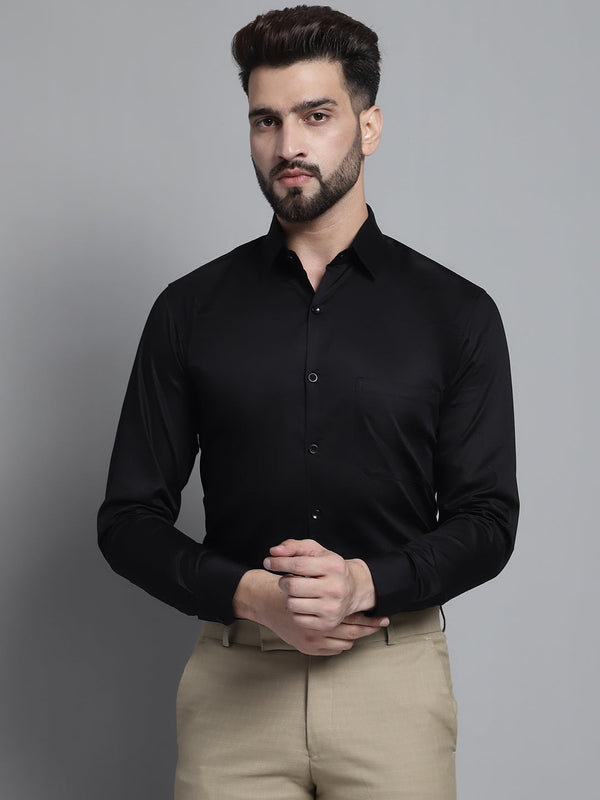 Jainish Men's Cotton Solid Formal Shirt - Black - Distacart