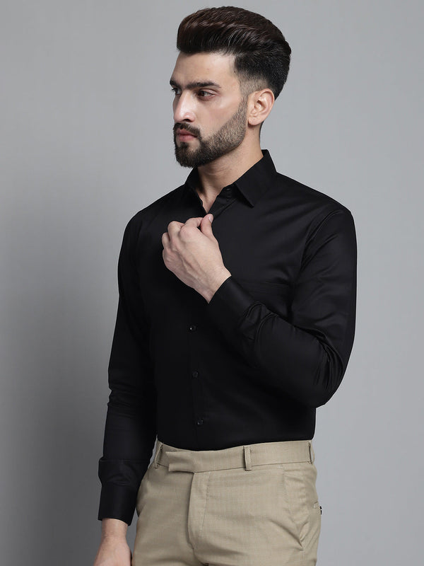 Jainish Men's Cotton Solid Formal Shirt - Black - Distacart