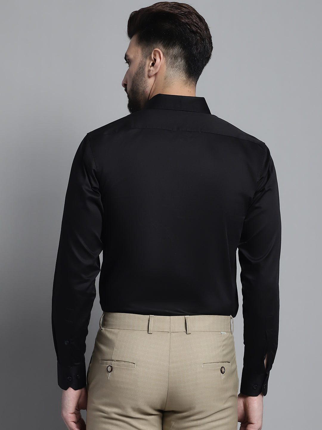 Jainish Men's Cotton Solid Formal Shirt - Black - Distacart