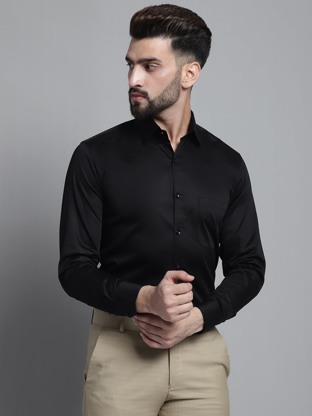 Jainish Men's Cotton Solid Formal Shirt - Black - Distacart