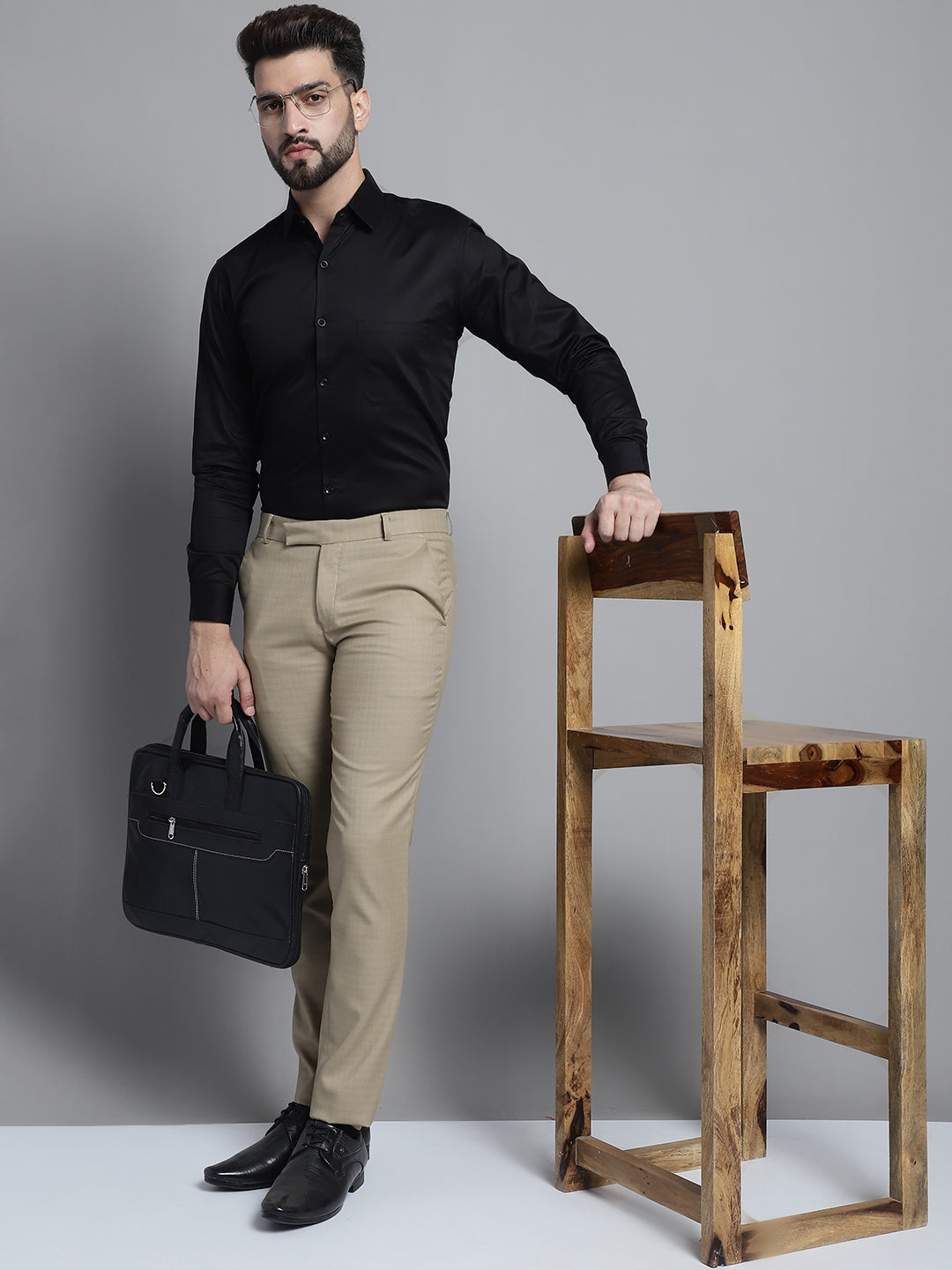 Jainish Men's Cotton Solid Formal Shirt - Black - Distacart