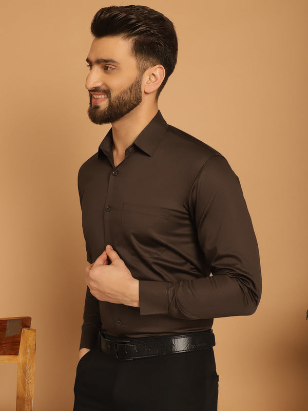 Indian Needle Men's Cotton Solid Formal Shirt - Coffee - Distacart