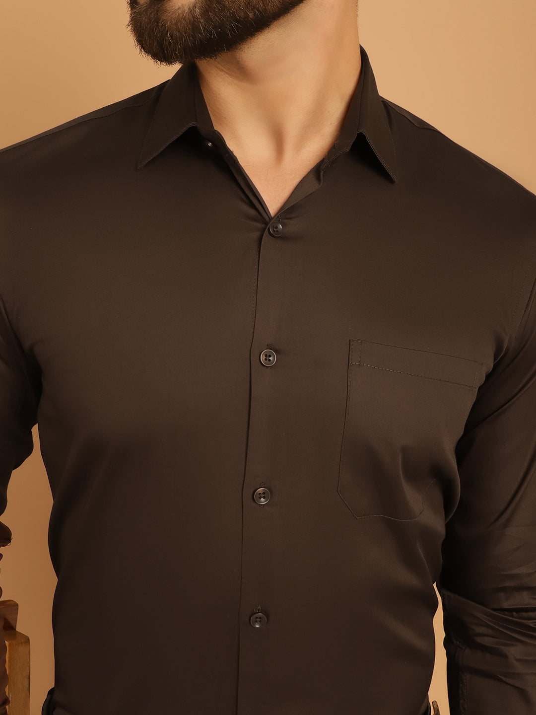 Indian Needle Men's Cotton Solid Formal Shirt - Coffee - Distacart
