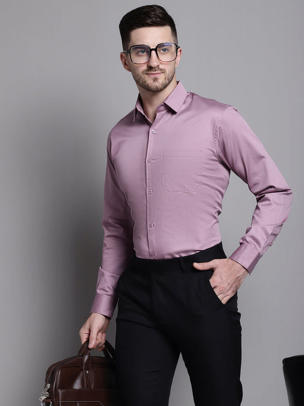 Jainish Men's Cotton Solid Formal Shirt - Magenta - Distacart